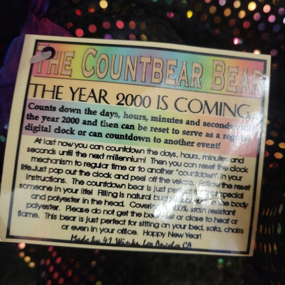 Y2K Countdown Bear - 2000 Is Coming! - Sequin Rainbow Polka Dots - 14" Plush - N - Picture 7 of 7